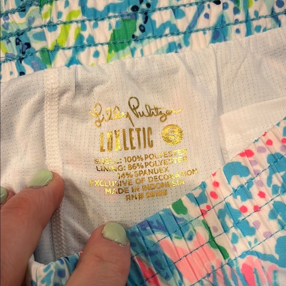 Lilly Pulitzer Pink and Blue Athletic Shorts Vibrant Design - Picture 3 of 4